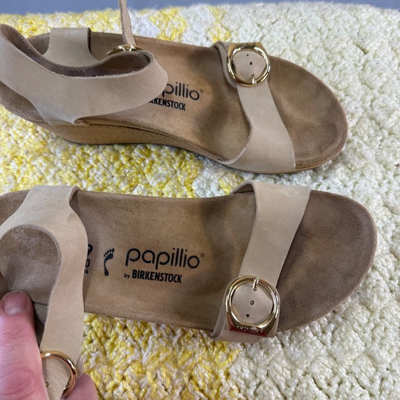 Papillio by Birkenstock Wedge Sandals Beige Buckle Cork Comfort Size 8.5 new wow - Picture 4 of 15